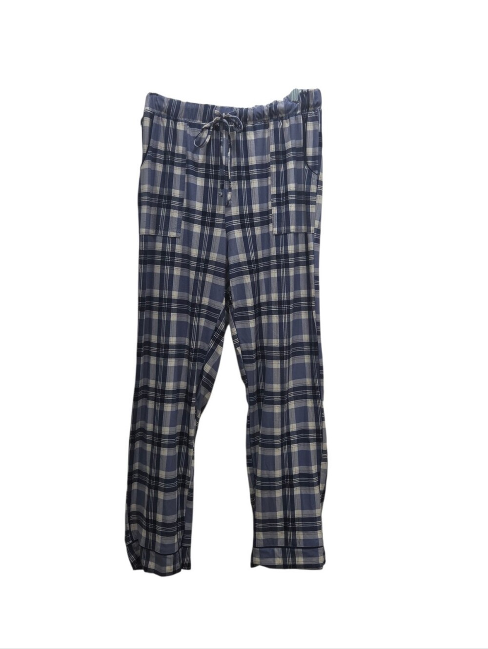 Lucky Brand Plaid Lounge Pajama Pants Womens Large Blue Drawstring Pockets Soft